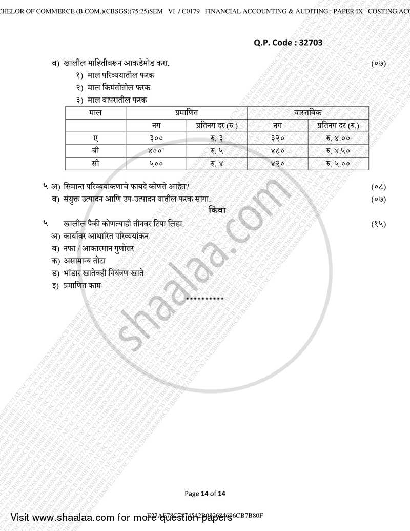Cost Accounting Introduction and Basic Concepts (Financial Accounting and Auditing 9) 2017-2018 - B.Com. - Semester 6 (TYBcom) - University of Mumbai question paper with PDF download