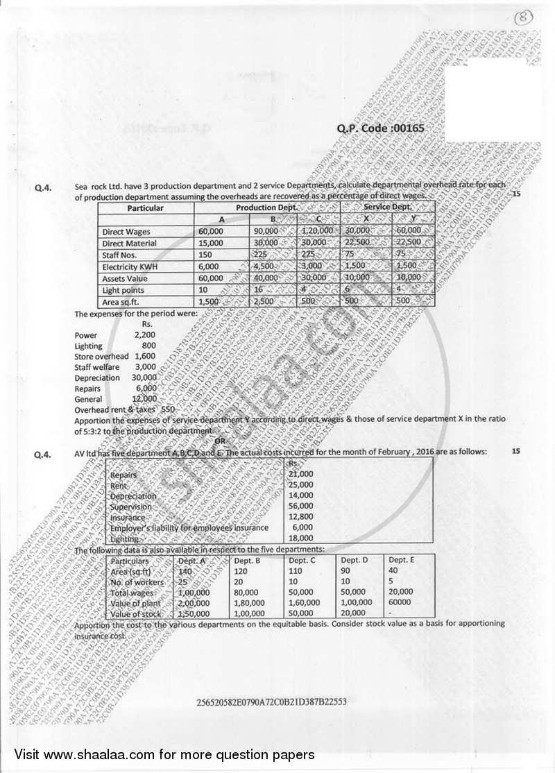 Cost Accounting-Introduction and Element of Cost 1 2016-2017 - B.Com. - Semester 1 (FYBAF) - University of Mumbai question paper with PDF download