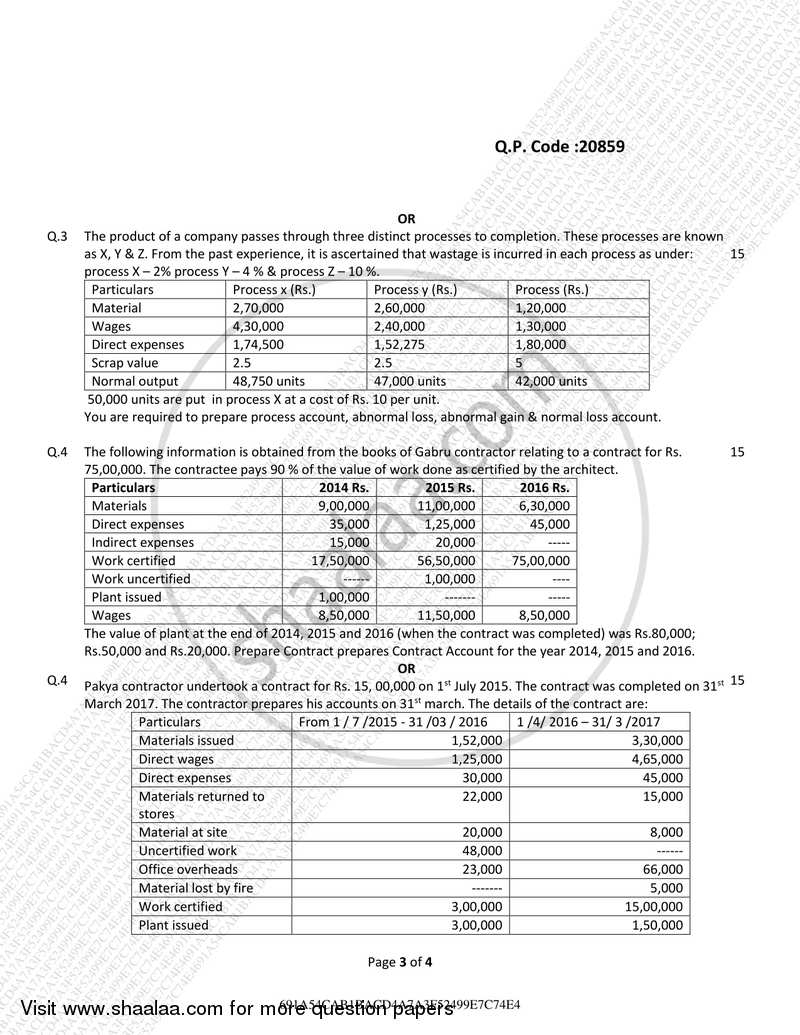 Cost Accounting Paper– 2 (Methods of Costing) 2017-2018 - B.Com. - Semester 3 (SYBAF) - University of Mumbai question paper with PDF download