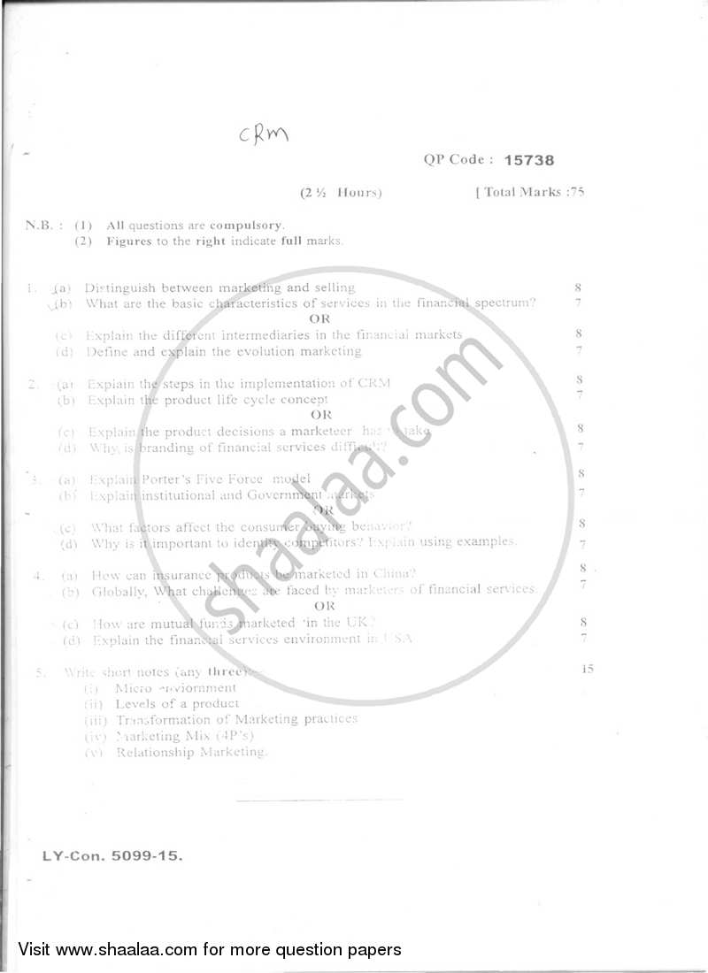 Customer Relationship Management in Financial Services 2014-2015 - B.Com. - Semester 6 (TYBFM) - University of Mumbai question paper with PDF download