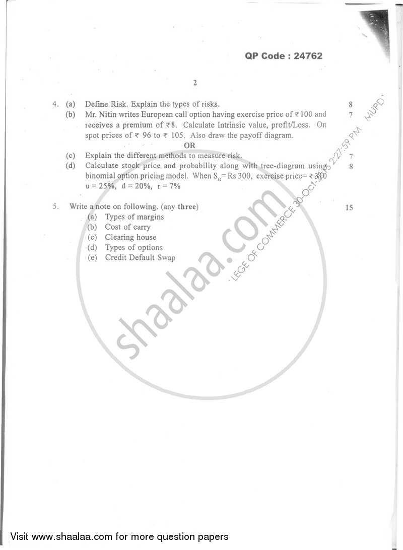 Derivative Markets 2015-2016 - B.Com. - Semester 5 (TYBFM) - University of Mumbai question paper with PDF download