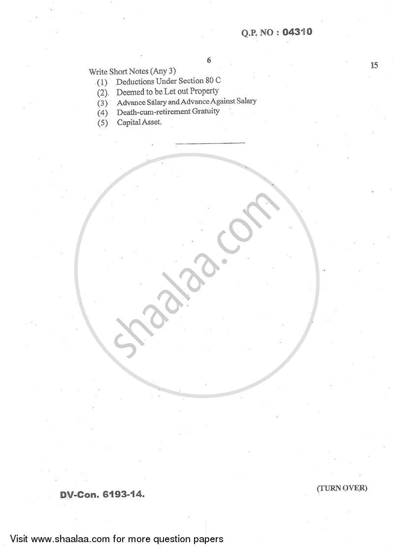 Direct and Indirect Taxation (Applied Component Group) 2014-2015 - B.Com. - Semester 5 (TYBcom) - University of Mumbai question paper with PDF download