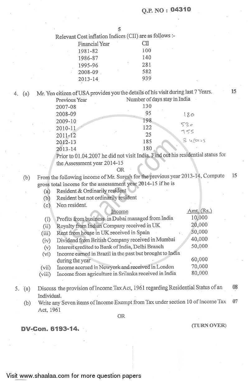Direct and Indirect Taxation (Applied Component Group) 2014-2015 - B.Com. - Semester 5 (TYBcom) - University of Mumbai question paper with PDF download