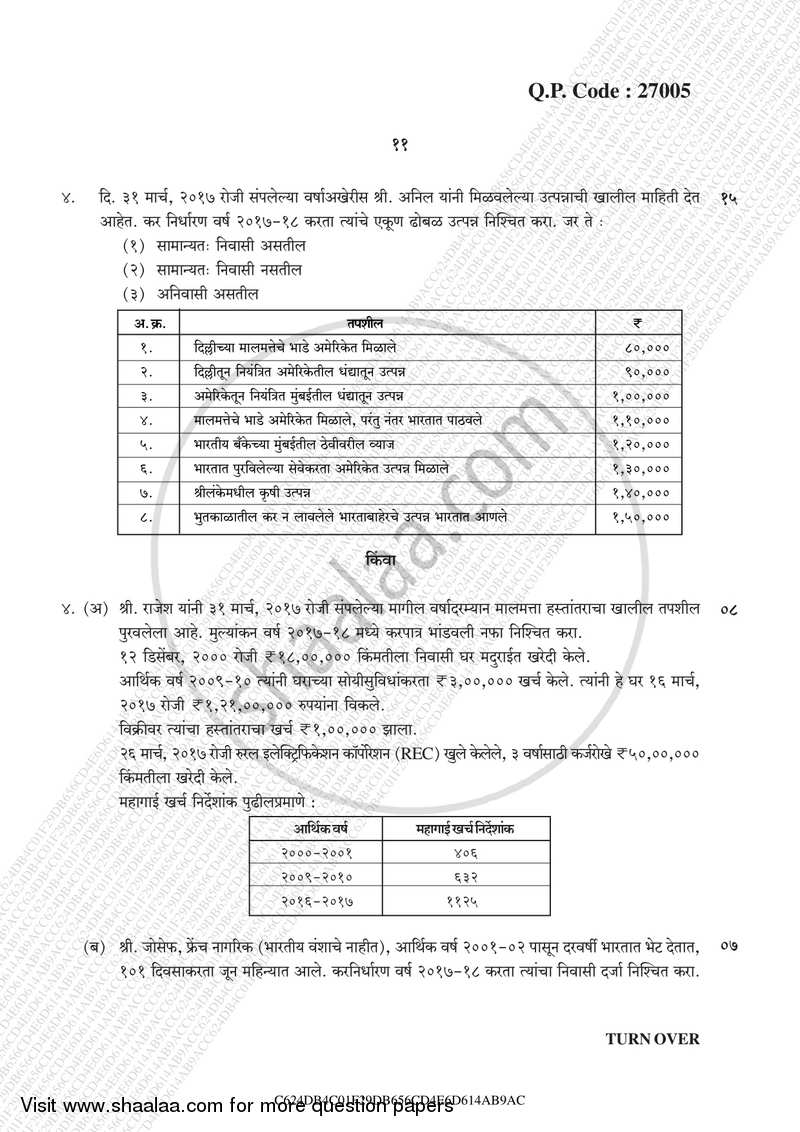 Direct and Indirect Taxation (Applied Component Group) 2017-2018 - B.Com. - Semester 5 (TYBcom) - University of Mumbai question paper with PDF download
