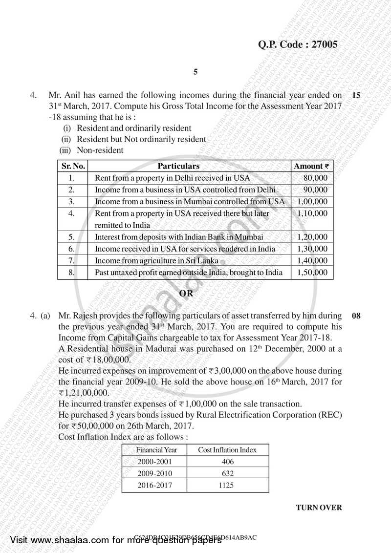 Direct and Indirect Taxation (Applied Component Group) 2017-2018 - B.Com. - Semester 5 (TYBcom) - University of Mumbai question paper with PDF download
