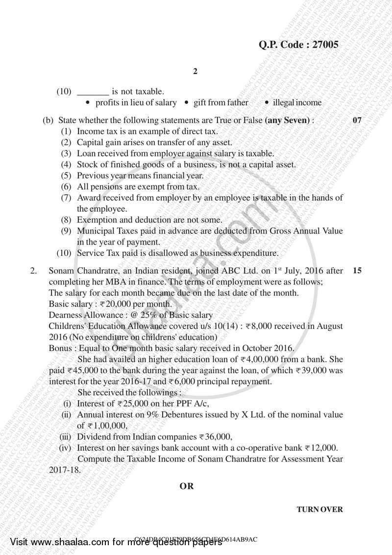 Direct and Indirect Taxation (Applied Component Group) 2017-2018 - B.Com. - Semester 5 (TYBcom) - University of Mumbai question paper with PDF download