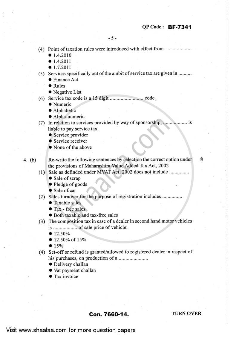 Direct and Indirect Taxation (Applied Component Group) 2013-2014 - B.Com. - Semester 6 (TYBcom) - University of Mumbai question paper with PDF download
