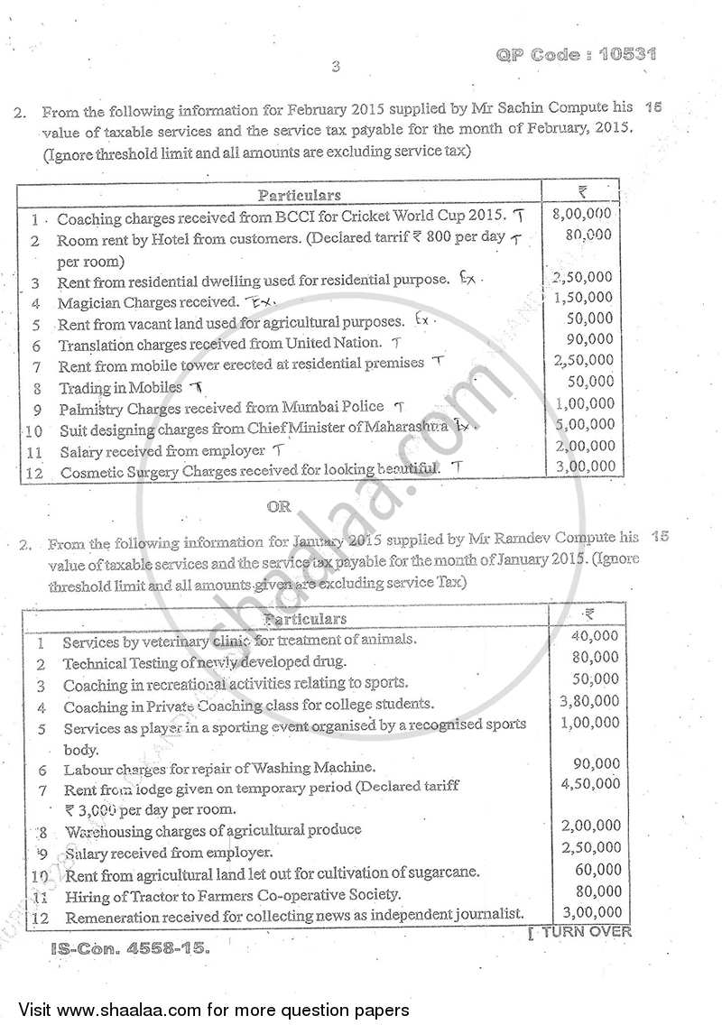 Direct and Indirect Taxation (Applied Component Group) 2014-2015 - B.Com. - Semester 6 (TYBcom) - University of Mumbai question paper with PDF download