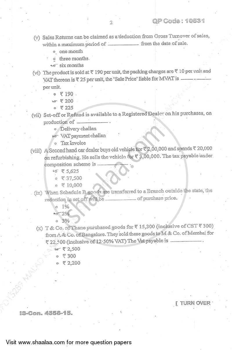 Direct and Indirect Taxation (Applied Component Group) 2014-2015 - B.Com. - Semester 6 (TYBcom) - University of Mumbai question paper with PDF download