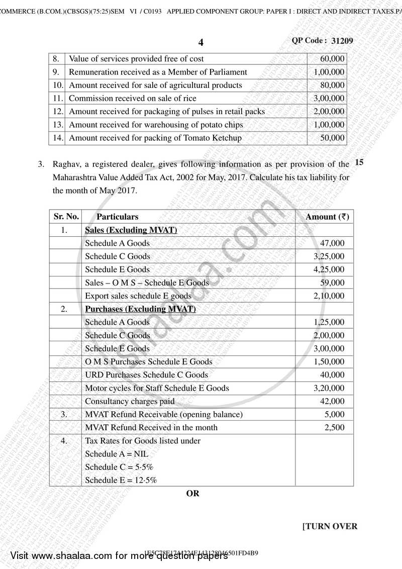 Direct and Indirect Taxation (Applied Component Group) 2017-2018 - B.Com. - Semester 6 (TYBcom) - University of Mumbai question paper with PDF download