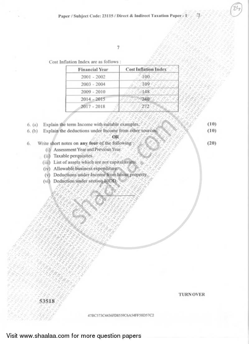 Direct and Indirect Taxation Paper 1 2018-2019 - B.Com. - Semester 5 (TYBcom) - University of Mumbai question paper with PDF download