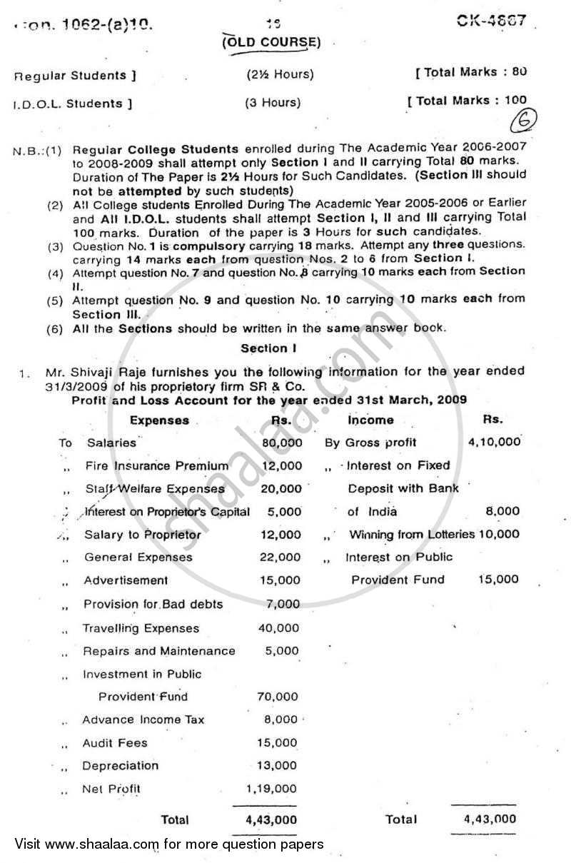 Direct and Indirect Taxation 2009-2010 - B.Com. - 3rd Year (TYBcom) - University of Mumbai question paper with PDF download