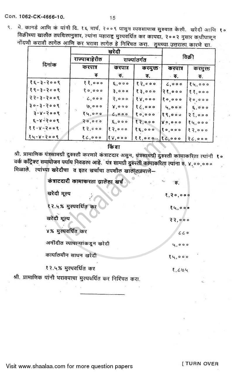 Direct and Indirect Taxation 2009-2010 - B.Com. - 3rd Year (TYBcom) - University of Mumbai question paper with PDF download