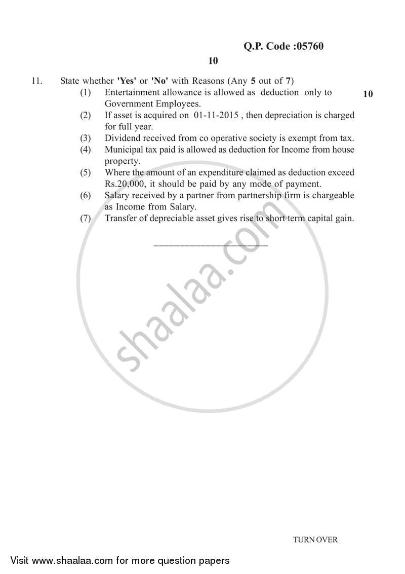 Direct and Indirect Taxation 2016-2017 - B.Com. - 3rd Year (TYBcom) - University of Mumbai question paper with PDF download