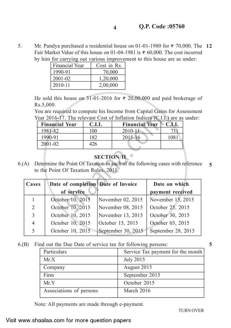 Direct and Indirect Taxation 2016-2017 - B.Com. - 3rd Year (TYBcom) - University of Mumbai question paper with PDF download