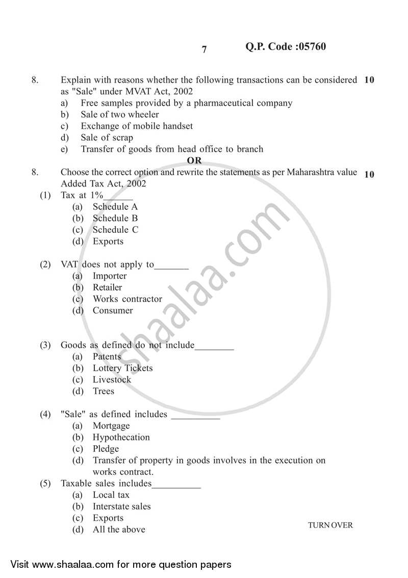 Direct and Indirect Taxation 2016-2017 - B.Com. - 3rd Year (TYBcom) - University of Mumbai question paper with PDF download