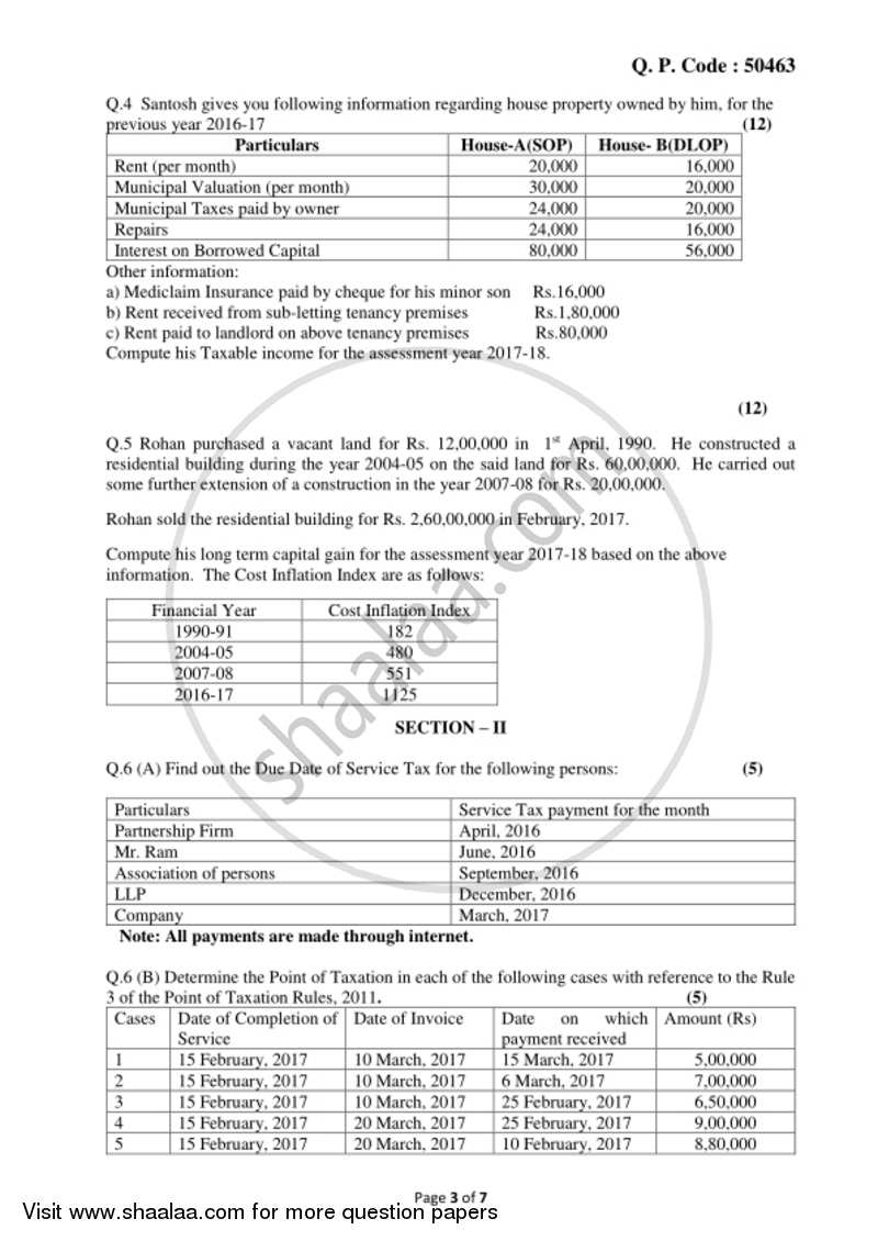 Direct and Indirect Taxation 2017-2018 - B.Com. - 3rd Year (TYBcom) - University of Mumbai question paper with PDF download