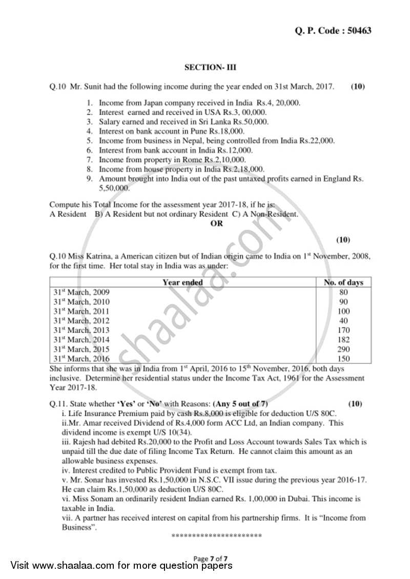 Direct and Indirect Taxation 2017-2018 - B.Com. - 3rd Year (TYBcom) - University of Mumbai question paper with PDF download