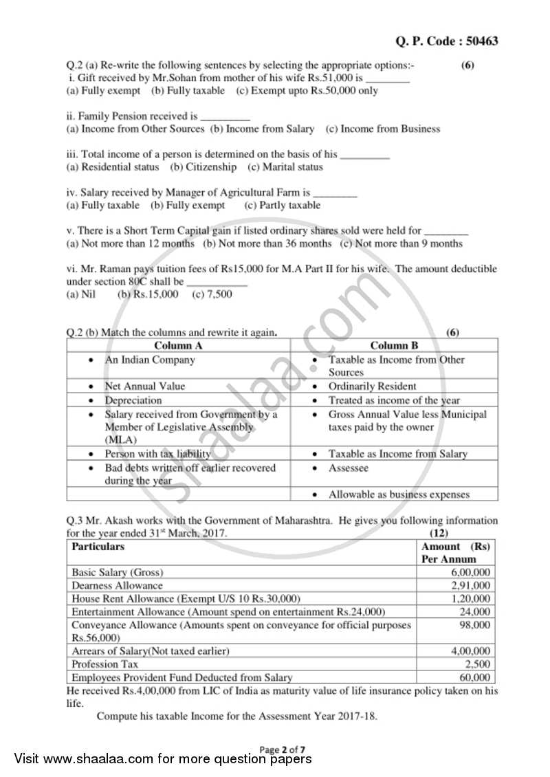 Direct and Indirect Taxation 2017-2018 - B.Com. - 3rd Year (TYBcom) - University of Mumbai question paper with PDF download