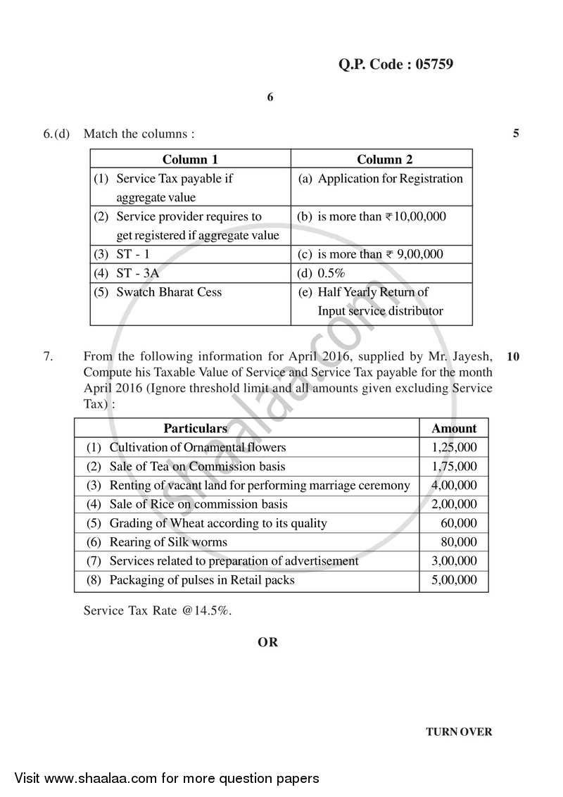 Direct and Indirect Taxation 2017-2018 - B.Com. - 3rd Year (TYBcom) - University of Mumbai question paper with PDF download