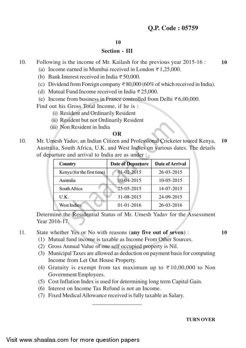 Direct and Indirect Taxation 2017-2018 - B.Com. - 3rd Year (TYBcom) - University of Mumbai question paper with PDF download