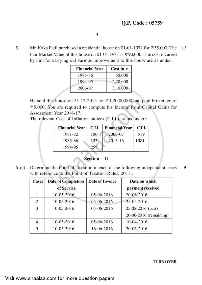 Direct and Indirect Taxation 2017-2018 - B.Com. - 3rd Year (TYBcom) - University of Mumbai question paper with PDF download