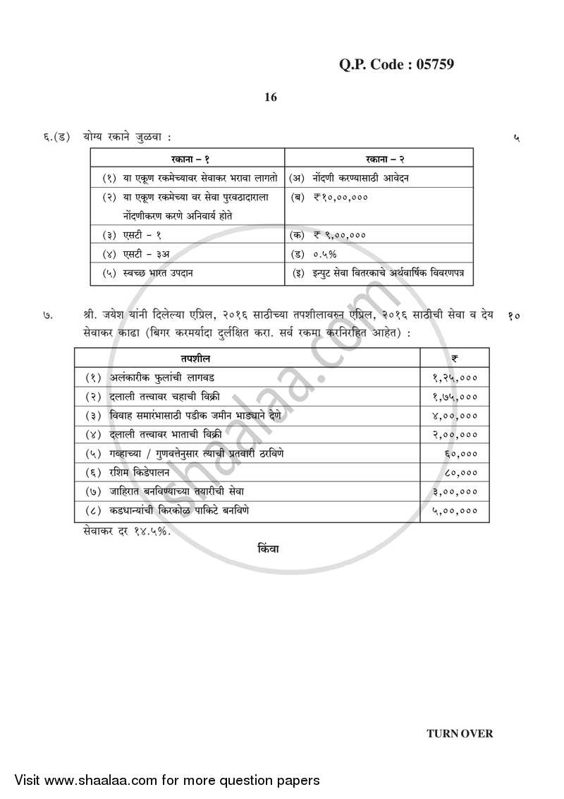 Direct and Indirect Taxation 2017-2018 - B.Com. - 3rd Year (TYBcom) - University of Mumbai question paper with PDF download