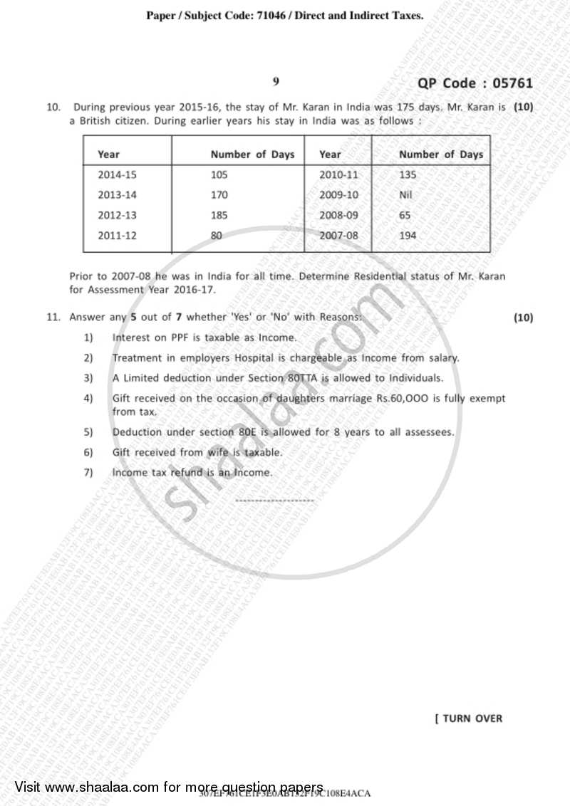 Direct and Indirect Taxation 2018-2019 - B.Com. - 3rd Year (TYBcom) - University of Mumbai question paper with PDF download