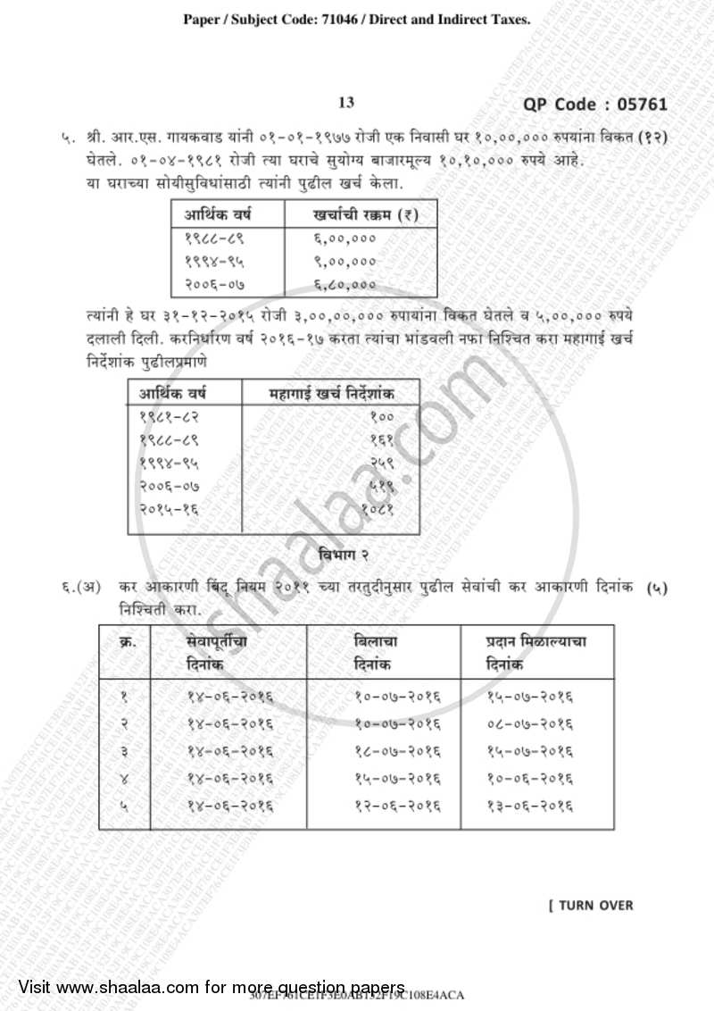 Direct and Indirect Taxation 2018-2019 - B.Com. - 3rd Year (TYBcom) - University of Mumbai question paper with PDF download