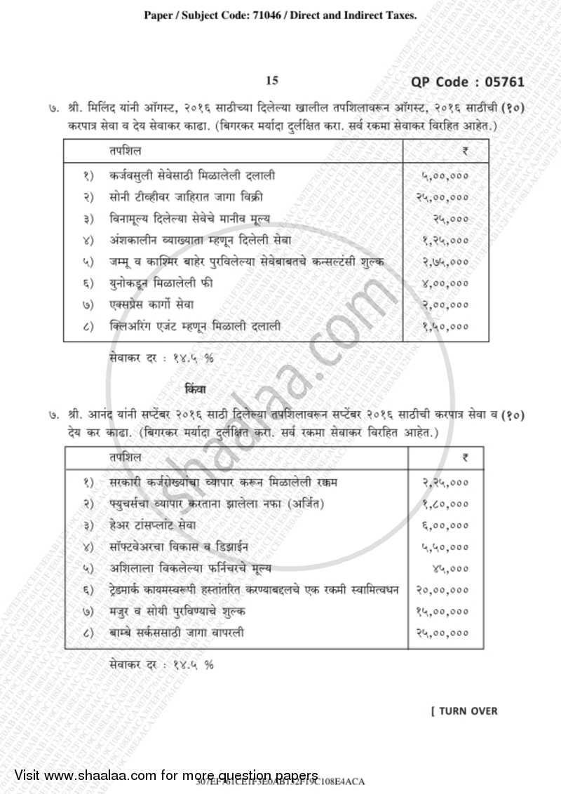 Direct and Indirect Taxation 2018-2019 - B.Com. - 3rd Year (TYBcom) - University of Mumbai question paper with PDF download