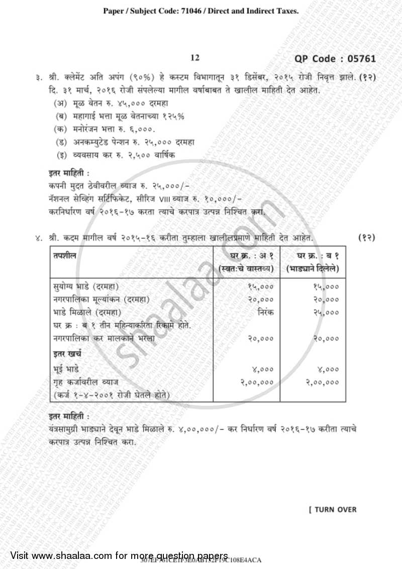 Direct and Indirect Taxation 2018-2019 - B.Com. - 3rd Year (TYBcom) - University of Mumbai question paper with PDF download