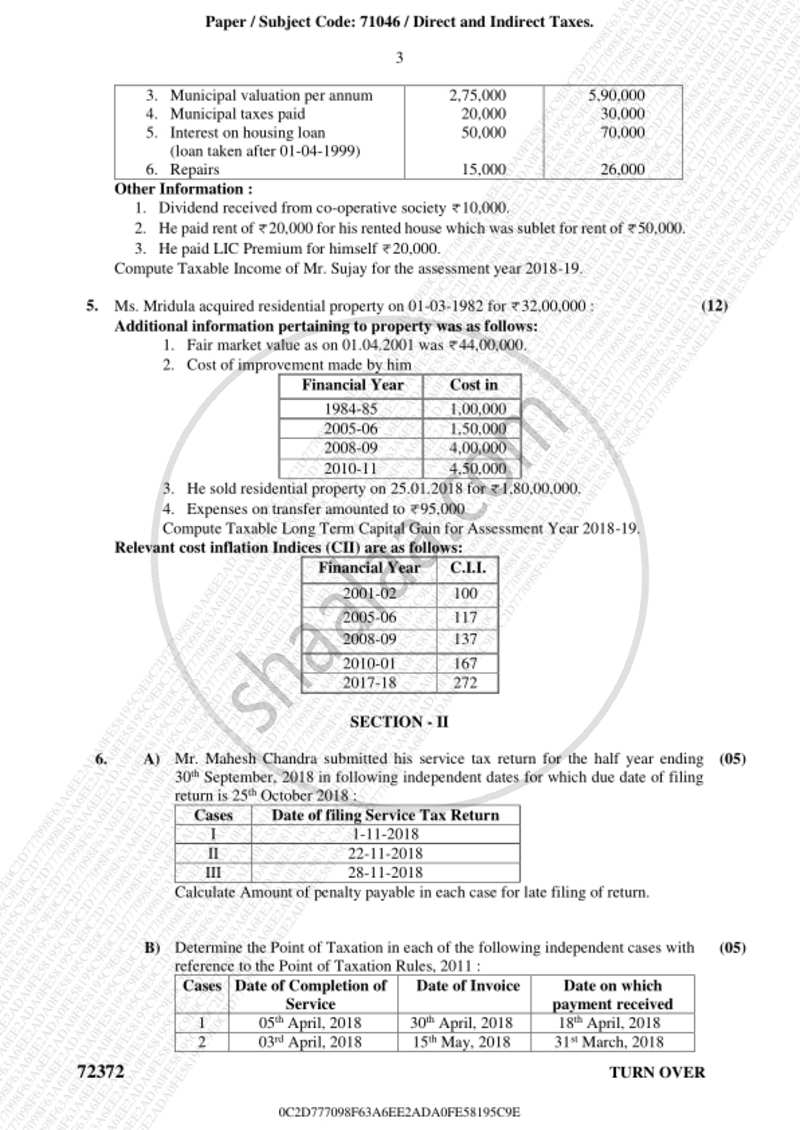 Direct and Indirect Taxation 2018-2019 - B.Com. - 3rd Year (TYBcom) - University of Mumbai question paper with PDF download