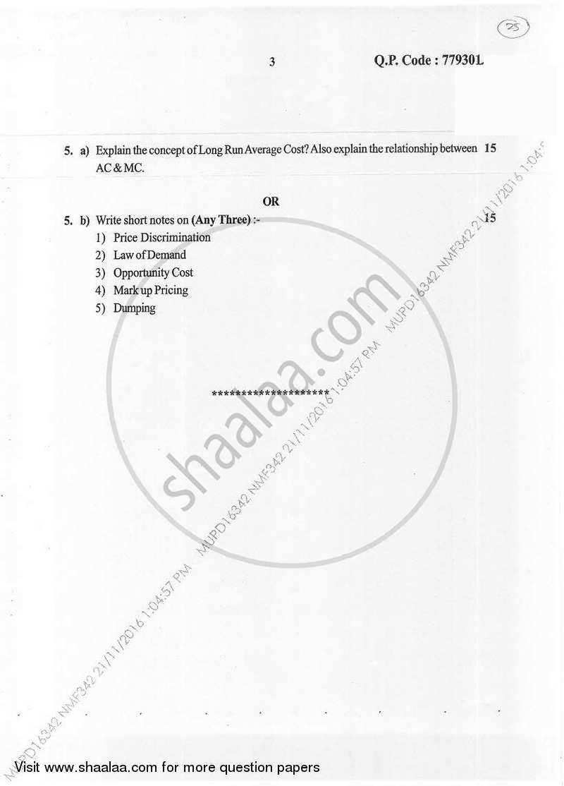 Economics-Micro Economics 1 2016-2017 - B.Com. - Semester 1 (FYBAF) - University of Mumbai question paper with PDF download