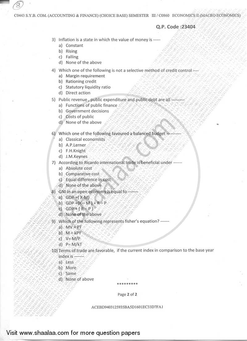 Economics Paper 2 (Macro Economics) 2017-2018 - B.Com. - Semester 3 (SYBAF) - University of Mumbai question paper with PDF download