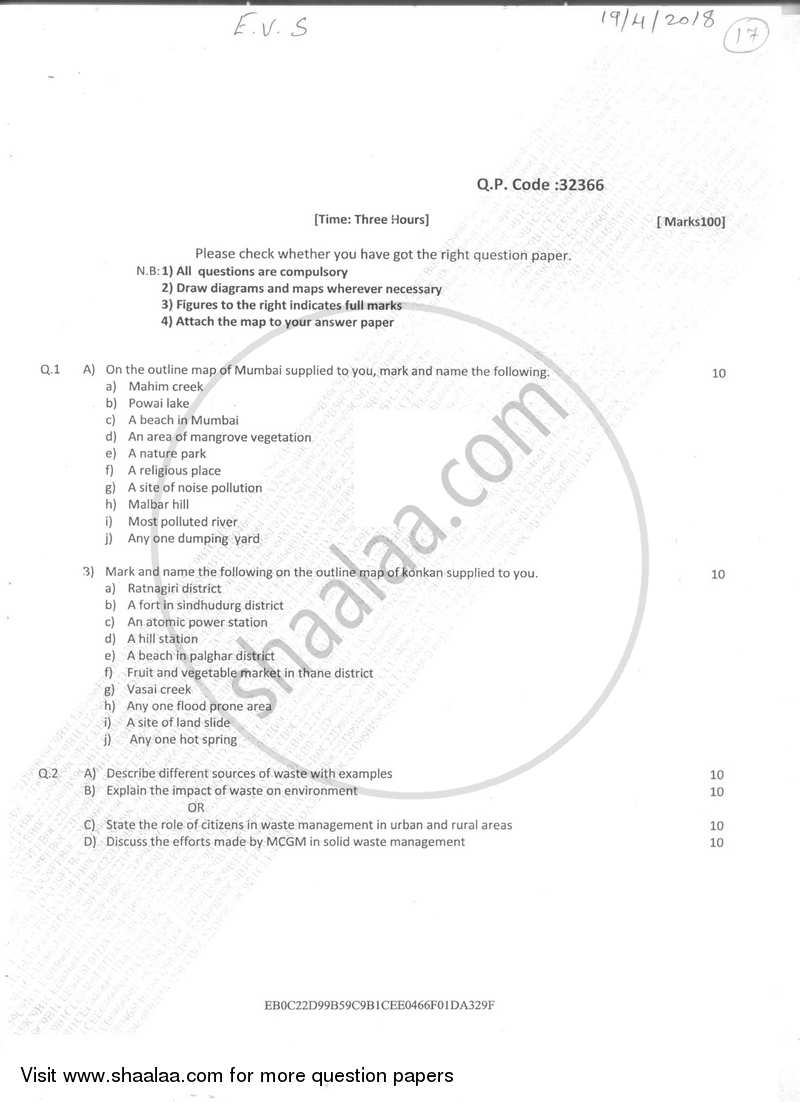 Environmental Studies 2 2017-2018 - B.Com. - Semester 2 (FYBcom) - University of Mumbai question paper with PDF download