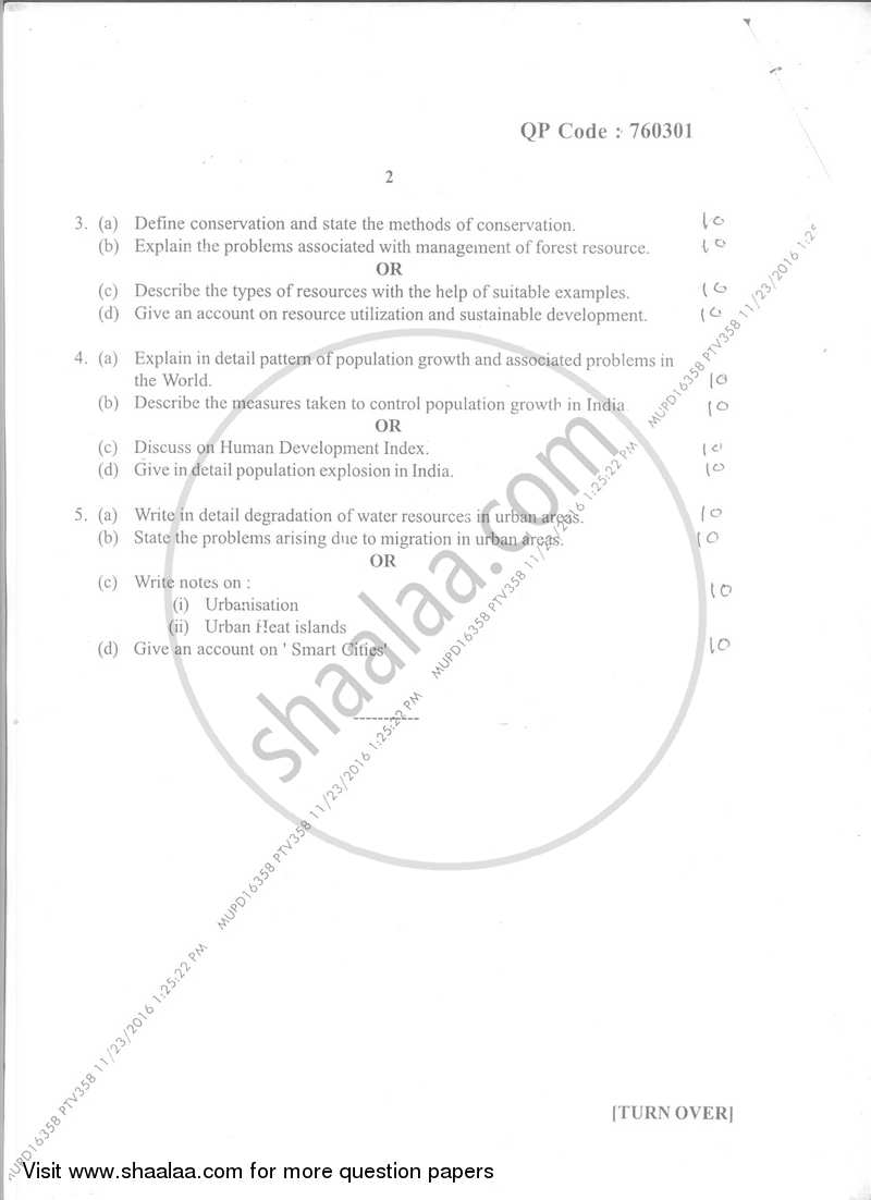 Environmental Studies 2016-2017 - B.Com. - Semester 1 (FYBcom) - University of Mumbai question paper with PDF download