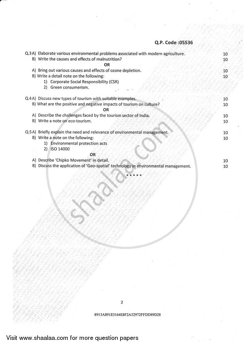 Environmental Studies 2016-2017 - B.Com. - Semester 2 (FYBcom) - University of Mumbai question paper with PDF download