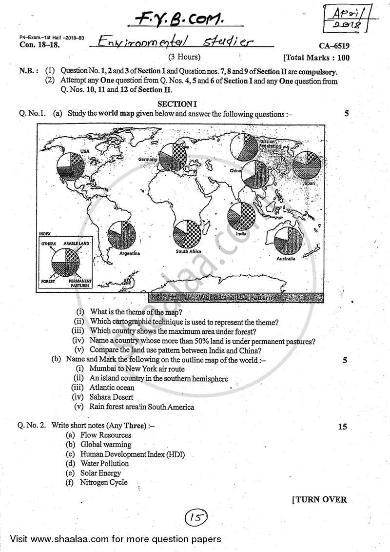 Environmental Studies 2017-2018 - B.Com. - Semester 2 (FYBcom) - University of Mumbai question paper with PDF download