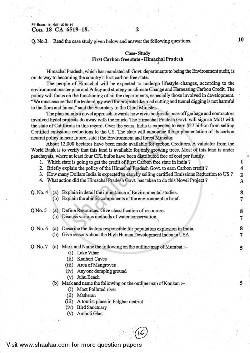 Environmental Studies 2017-2018 - B.Com. - Semester 2 (FYBcom) - University of Mumbai question paper with PDF download