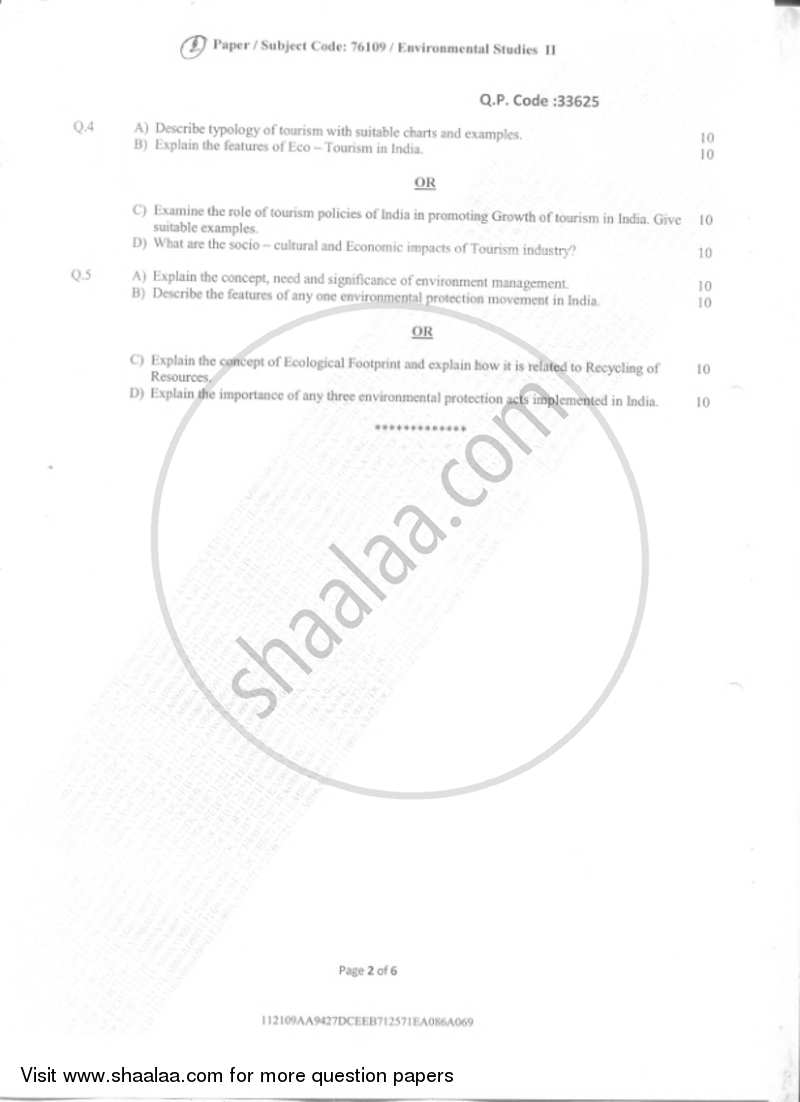 Environmental Studies 2018-2019 - B.Com. - Semester 2 (FYBcom) - University of Mumbai question paper with PDF download