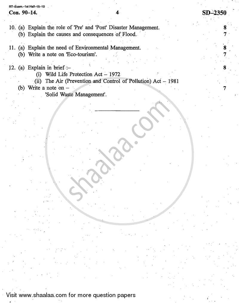 Environmental Studies 2014-2015 - B.Com. - 1st Year (FYBcom) - University of Mumbai question paper with PDF download