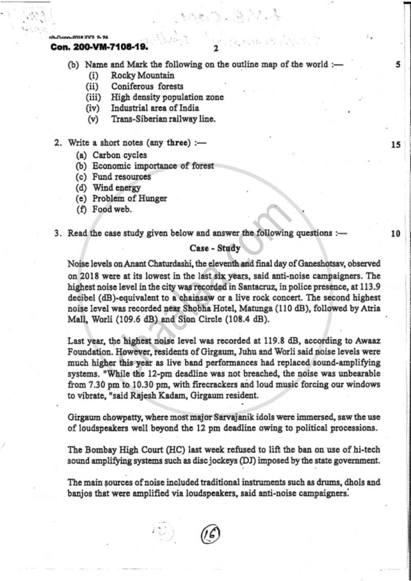 Environmental Studies 2018-2019 - B.Com. - 1st Year (FYBcom) - University of Mumbai question paper with PDF download