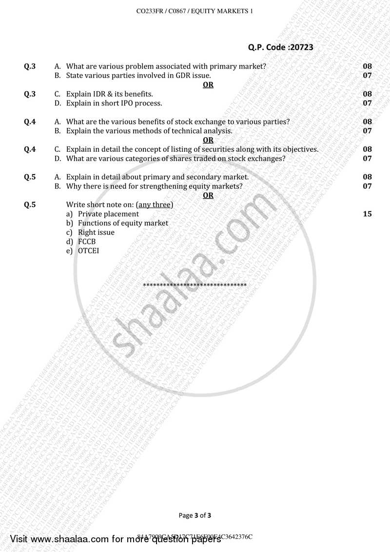 Equity Markets 1 2017-2018 - B.Com. - Semester 3 (SYBFM) - University of Mumbai question paper with PDF download