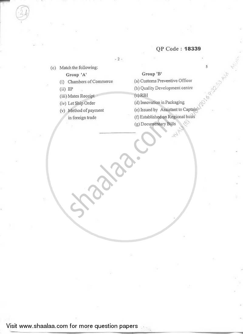 Export Marketing (Applied Component Group) 2015-2016 - B.Com. - Semester 6 (TYBcom) - University of Mumbai question paper with PDF download