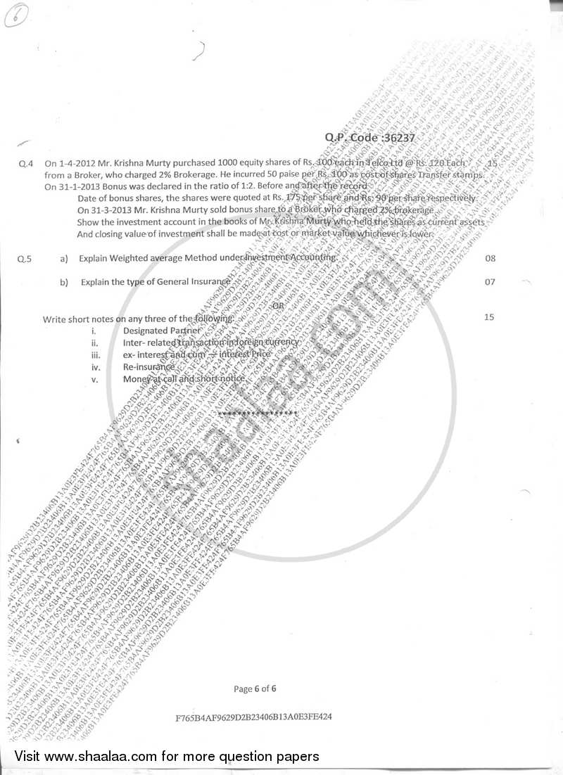 Financial Accounting 6 2017-2018 - B.Com. - Semester 6 (TYBAF) - University of Mumbai question paper with PDF download