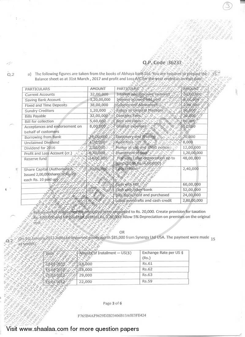 Financial Accounting 6 2017-2018 - B.Com. - Semester 6 (TYBAF) - University of Mumbai question paper with PDF download