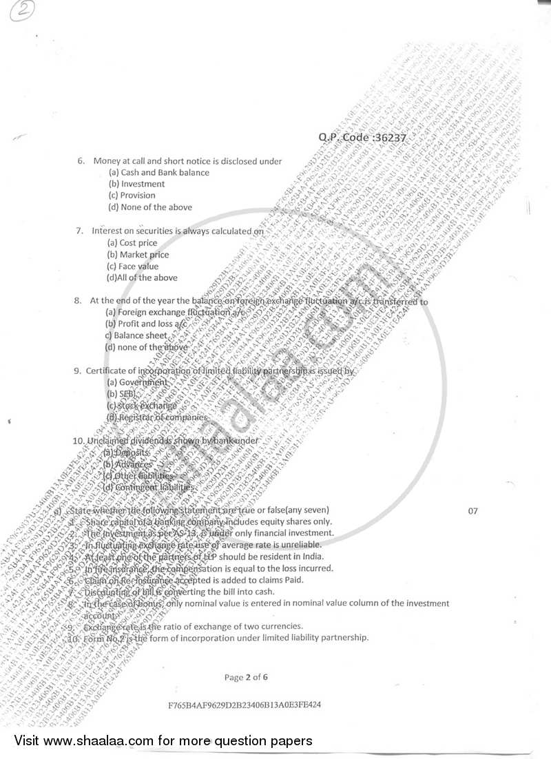 Financial Accounting 6 2017-2018 - B.Com. - Semester 6 (TYBAF) - University of Mumbai question paper with PDF download