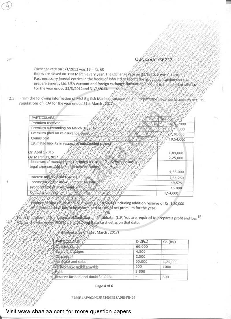 Financial Accounting 6 2017-2018 - B.Com. - Semester 6 (TYBAF) - University of Mumbai question paper with PDF download
