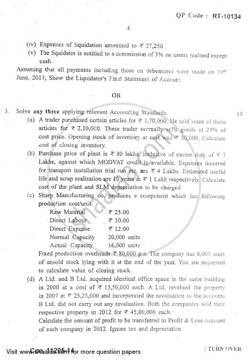 Financial Accounting 7 2013-2014 - B.Com. - Semester 6 (TYBAF) - University of Mumbai question paper with PDF download