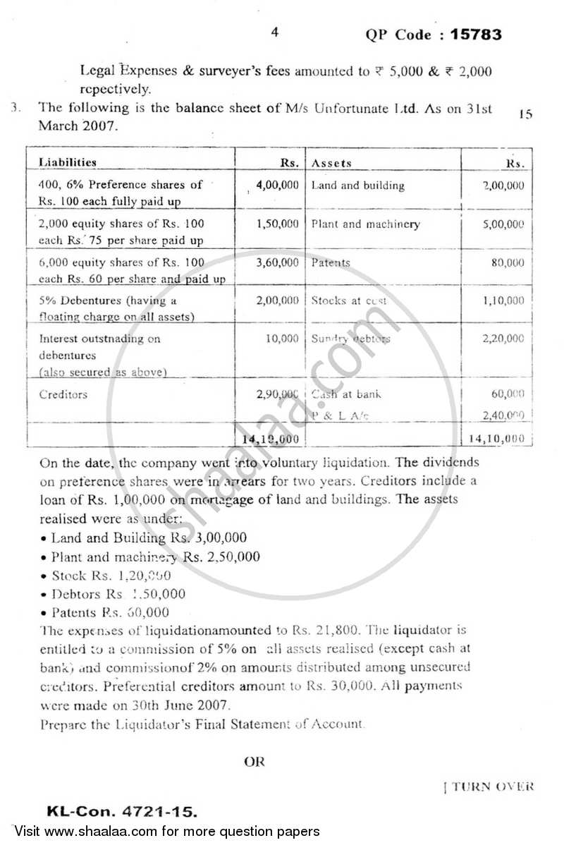 Financial Accounting 7 2014-2015 - B.Com. - Semester 6 (TYBAF) - University of Mumbai question paper with PDF download